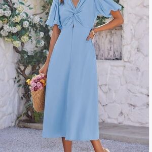 Amazon Light Blue Puff Short Sleeve Midi Dress